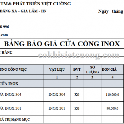 Báo giá cửa cổng inox