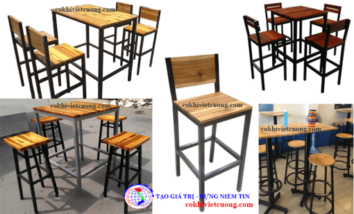 bàn ghế gỗ chân sắt quán ăn đẹp