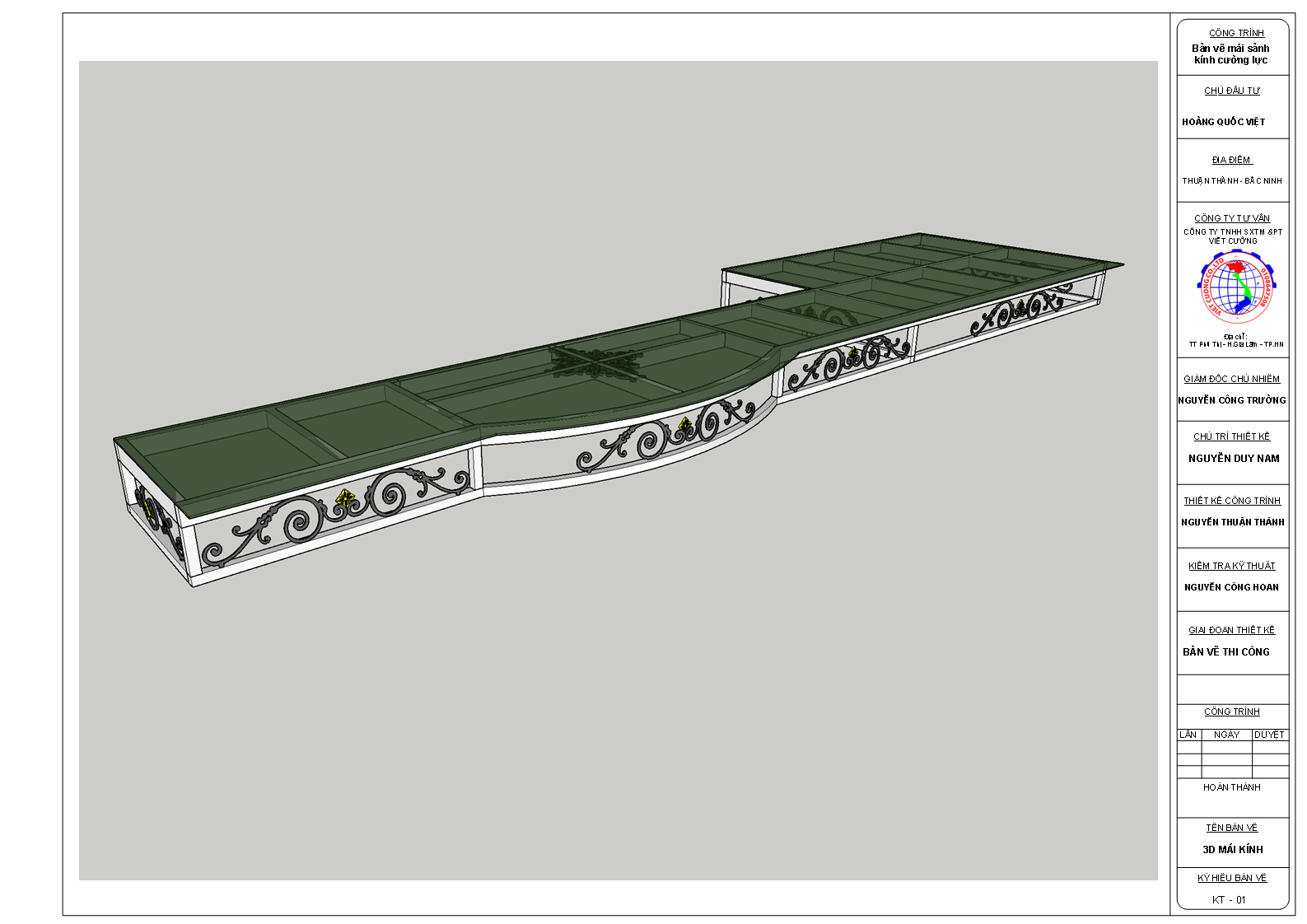 3D bản vẽ thiết kế mái sảnh kính cường lực