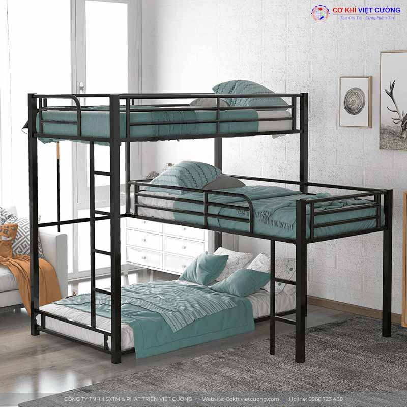Mẫu thiết kế giường ngủ 3 tầng bằng sắt đẹp, chắc chăn