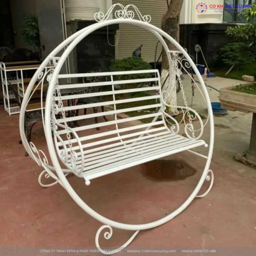 Mẫu xích đu sắt khung tròn màu trắng XDS1