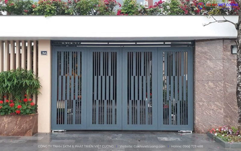 Mẫu cửa cổng sắt tự động 4 cánh đẹp